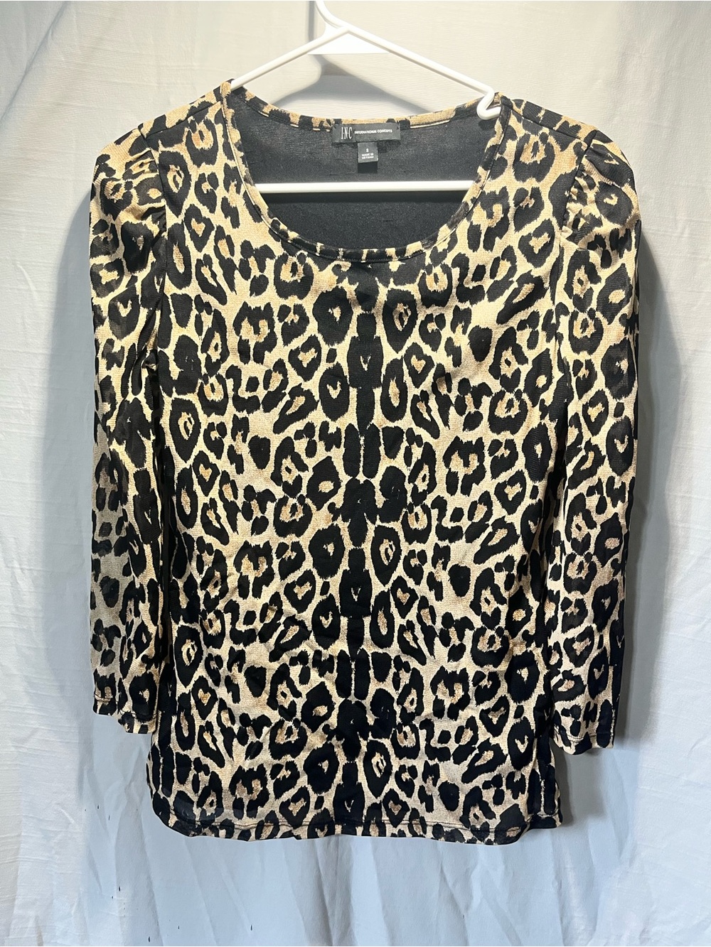 INC International Concepts Leopard Print Long Sleeve Top - Black & Cream